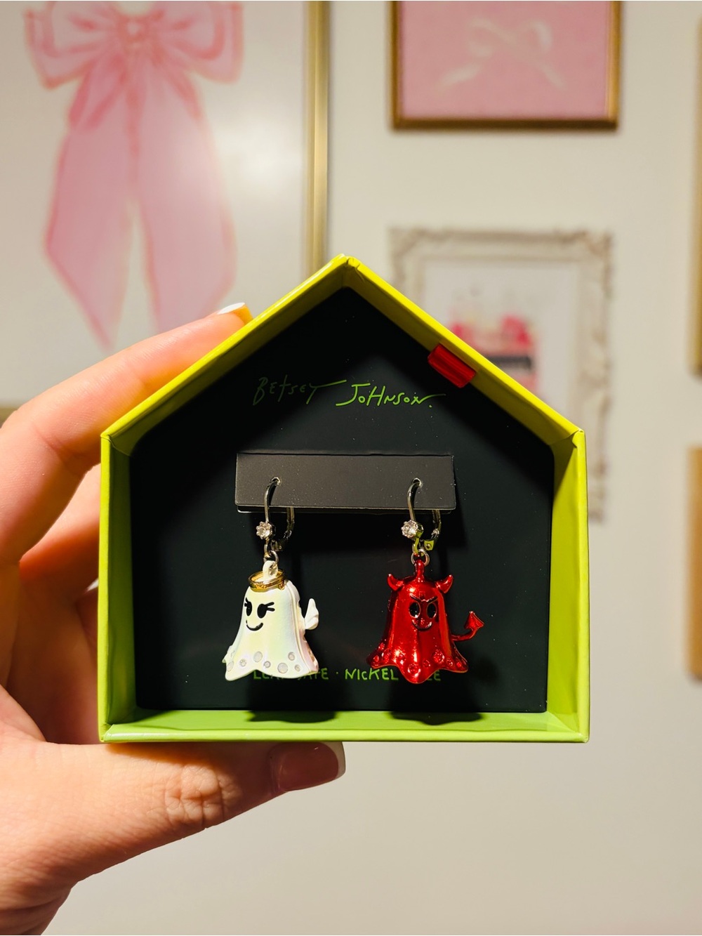 NWT ✨ Betsey Johnson White Ghost & Red Devil Enamel Drop Earrings